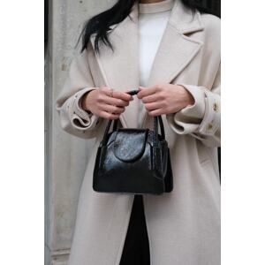 Madamra Black Patent Leather Women's Clamshell Mini City Bag