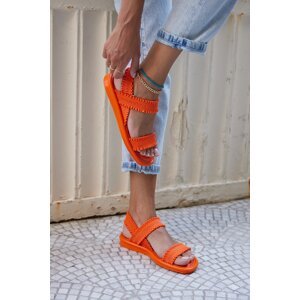 Madamra Women's Orange Drawstring Sandals