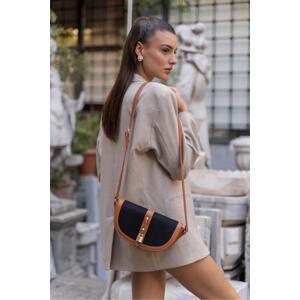 Madamra Black-Tan Women's Contrast Design Crossbody Bag
