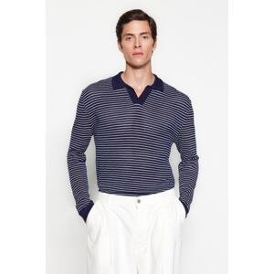 Trendyol Navy Blue Men's Regular Fit Cotton Polo Collar Knitwear Sweater