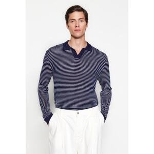 Trendyol Navy Blue Men's Regular Fit Cotton Polo Neck Knitwear Sweater.