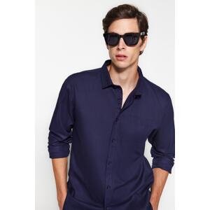 Trendyol Navy Blue Men's Comfortable Fit Label Detail Gabardine Shirt