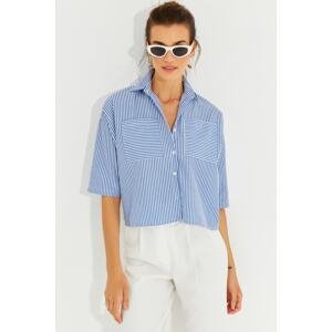 Cool & Sexy Women's Sax Striped Short Shirt MIW1290