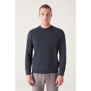 Avva Men's Navy Blue Crew Neck Cotton 2 Thread Rasterless Flexible Comfort Fit Sweatshirt