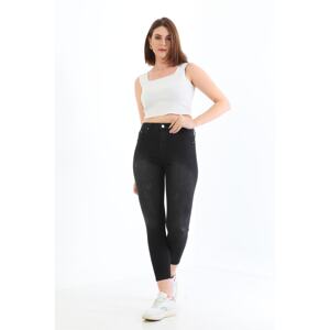 BİKELİFE Black Nail Detail Plus Size High Waist Lycra Denim Trousers.