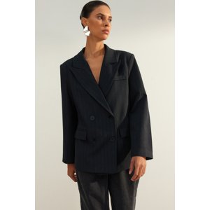 Trendyol Black Limited Edition Regular Lined Silvery Double Breasted Closure Woven Blazer Jacket