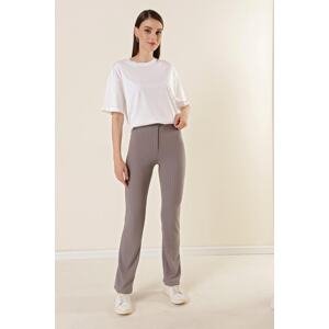 By Saygı High Waist Striped Knitted Crepe Palazzo Pants Gray