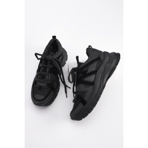 Marjin Women's Sneakers Lace-Up Thick Sole Sports Shoes Tale Black.