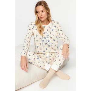Trendyol Yellow Cotton Star Pattern Tshirt-Jogger Knitted Pajamas Set