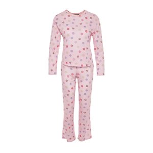 Trendyol Pink 100% Cotton Donut Pattern Tshirt-Pants, Knitted Pajamas Set
