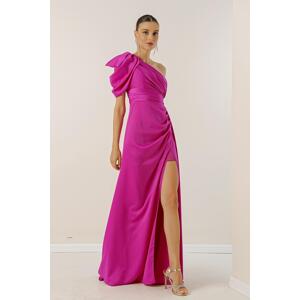 By Saygı Long Sleeve Satin Dress With Draping and Lined