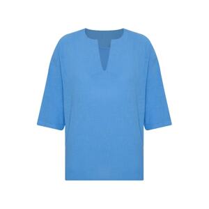 XHAN Blue V-Neck Poor Sleeve Oversized Linen Shirt 2x2x2-45964-12