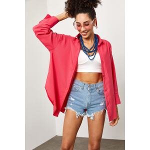 XHAN Women's Fuchsia Oversized Long Shirt