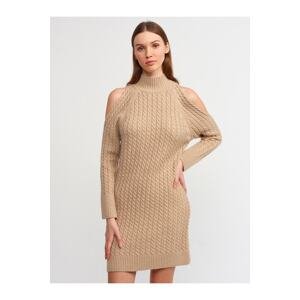 Dilvin 90131 Half Turtleneck Sweater Dress with Open Shoulders-dark Beige.