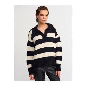 Dilvin 10195 Polo Neck Striped Sweater-black