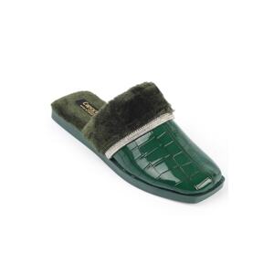 Capone Outfitters Capone Flat Toe Women's Hairy Inner Stony Striped Crocodile Patterned Patent Leather Slippers