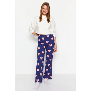 Trendyol Navy Blue 100% Cotton Heart Pattern Knitted Pajama Bottoms