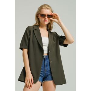 armonika Women's Khaki Short Sleeve Two-Button Oversized Jacket