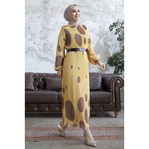 InStyle Polka Dot Pleated Chiffon Dress - Yellow