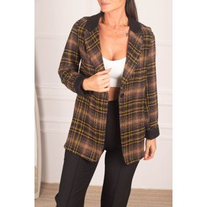 armonika Women's Brown Collar Detailed Plaid Oversize Cachet Jacket