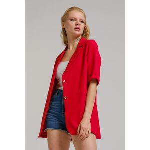 armonika Women's Red Short Sleeve Two-Button Oversized Jacket