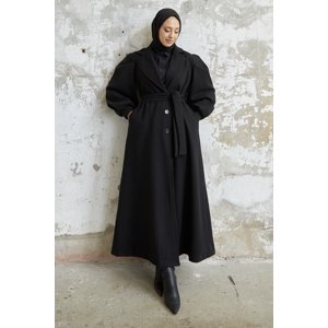 InStyle Diana Balloon Sleeve Belted Cashmere Coat - Black