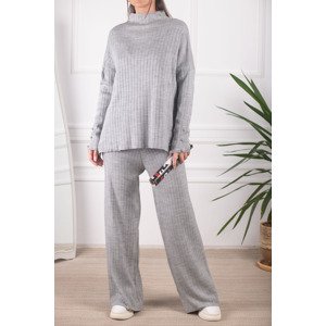 armonika Women's Gray Thick Ribbed Standing Collar With Buttons, Knitwear Suit