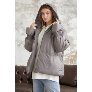 InStyle Monika Short Coat with Gathered Sleeves - Gray