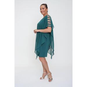 By Saygı Striped Sleeves Chiffon Top Plus Size Sandy Lycra Dress Wide Size Green