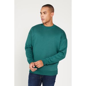 AC&Co / Altınyıldız Classics Men's Dark Green Oversize Fit Wide Cut Cotton Fleece Inner 3 Thread Crew Neck Sweatshirt