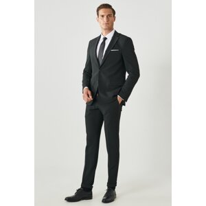 ALTINYILDIZ CLASSICS Men's Black Slim Fit Narrow Cut Mono Collar Dobby Black Suit