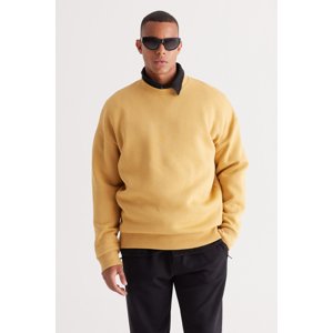 AC&Co / Altınyıldız Classics Men's Mustard Oversize Fit Wide Cut Cotton Fleece Inner 3 Thread Crew Neck Sweatshirt