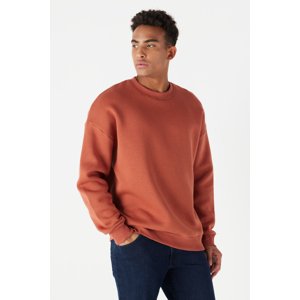 AC&Co / Altınyıldız Classics Men's Light Brown Oversize Fit Wide Cut Cotton Fleece Inner 3 Thread Crew Neck Sweatshirt