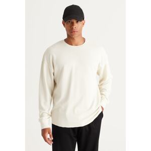 AC&Co / Altınyıldız Classics Men's Beige Loose Fit 3 Thread Crew Neck Jacquard Sweatshirt with Fleece Inside