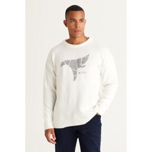 AC&Co / Altınyıldız Classics Men's Ecru Oversize Wide Cut Crew Neck Patterned Soft Textured Knitwear Sweater