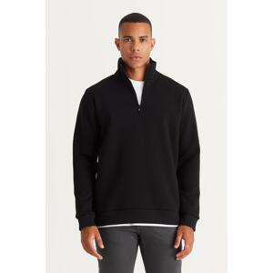 AC&Co / Altınyıldız Classics Men's Black Standard Fit Normal Cut Fleece High Bato Collar Cotton Sweatshirt