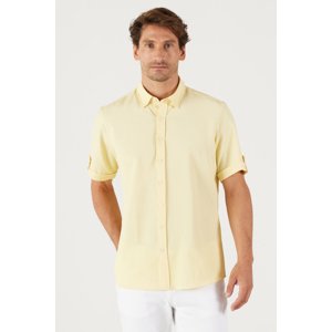 AC&Co / Altınyıldız Classics Men's Yellow Slim Fit Slim Fit Shirt with Hidden Buttons and Short Sleeves.