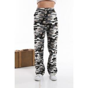 BİKELİFE Women's White Camouflage Pattern High Waist Lycra Palazzo Pants