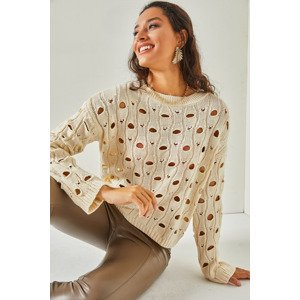 Olalook Women's Ecru Large Hole Knitwear Sweater
