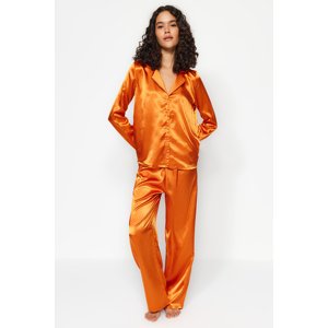 Trendyol Orange Satin Shirt-Pants Woven Pajamas Set