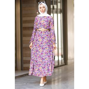 InStyle Leaf Patterned Chiffon Dress - Lilac