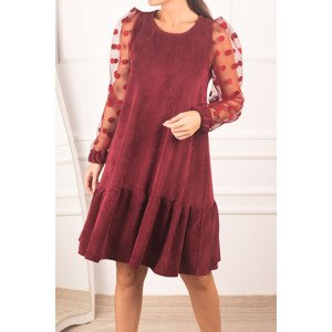 armonika Women's Burgundy Sleeve Tulle Six Frilly Velvet Dress