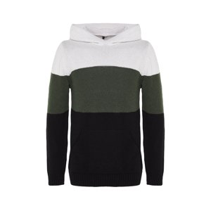 Trendyol Khaki Regular Fit Hooded Color Block Knitwear Sweater