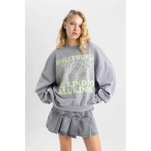 DEFACTO Oversize Fit Smiley Licence Printed Sweatshirt