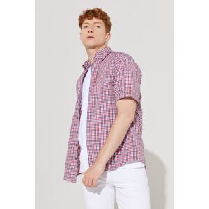 ALTINYILDIZ CLASSICS Men's Red Comfort Fit Relaxed Cut Buttoned Collar Gingham Casual Shirt