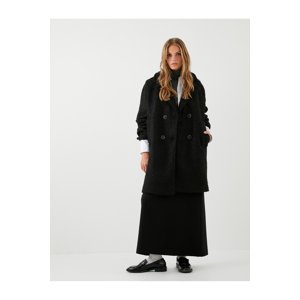 Koton Boucle Coat Double Breasted Buttoned Pocket Slit Detailed