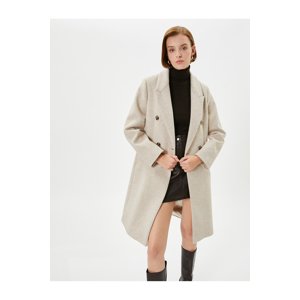 Koton Long Cachet Coat Double Breasted Closure Button Pocket Detailed Belted