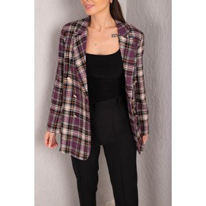 armonika Women's Plum Double Breasted Collar 6 Buttons Padded Oversize Tweed Jacket