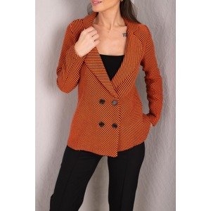 armonika Women's Orange Striped Patterned Four Button Cachet Jacket