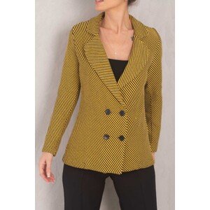 armonika Women's Yellow Stripe Patterned Four Button Cachet Jacket